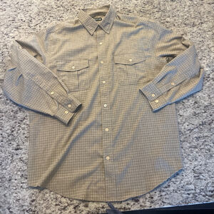 Men's Orvis Casual Button Down Shirt XXL Beige Plaid Fly Fishing Outdoors READ
